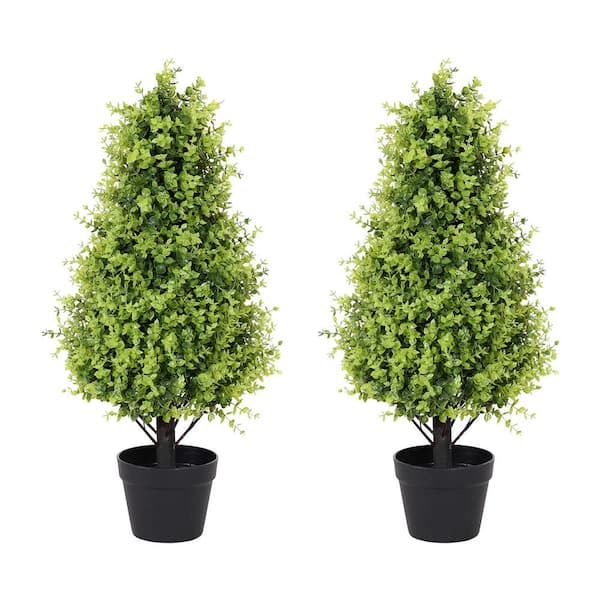 poetree 2.5 ft. Artificial Topiary Eucalyptus Tree UV Resistant, Outdoor Faux Shrub (2 Packs)