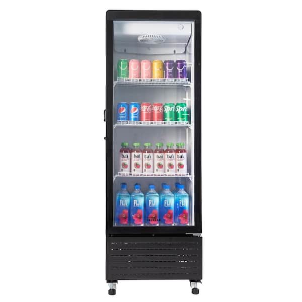 Premium LEVELLA 7.6 cu. ft Commercial Upright Display Frost Free Refrigerator Glass Door Beverage Cooler with LED Light Strip in Black