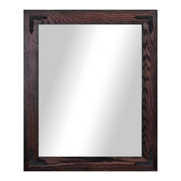 (33 in. W x 34 in. H) Black Cherry Hardwood Rectangle Mirror with Decorative Corner Bracket