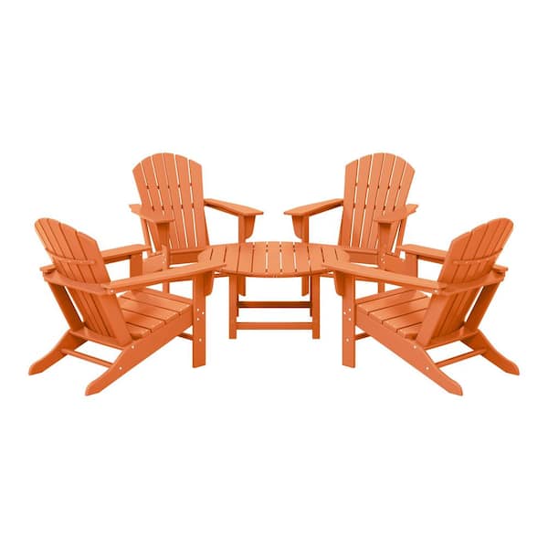 Altura Fade Resistant HDPE Plastic Orange 5-Piece Adirondack Chair Outdoor Patio Conversation Set, Round Coffee Table