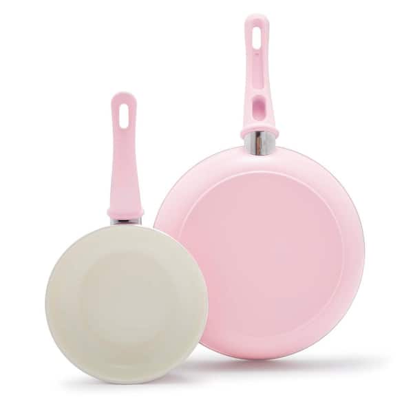 Soft Grip 2-Piece Healthy Ceramic Nonstick 7 in and 10 in Frying Pan Skillet Set in Soft Pink