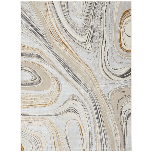 Glam Grey Gold 9 ft. x 12 ft. Abstract Contemporary Area Rug
