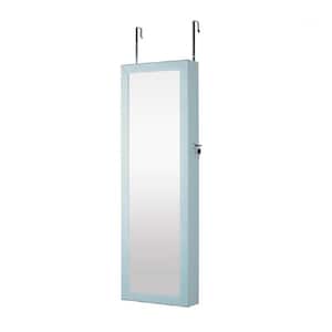 Blue Jewelry Lockable Storage Mirror Cabinet with LED Lights Can be Hung on the Door or Wall
