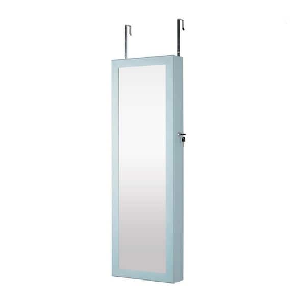 Unbranded Blue Jewelry Lockable Storage Mirror Cabinet with LED Lights Can be Hung on the Door or Wall