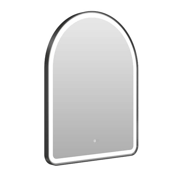 28 in. W x 36 in. H Arched Framed Anti-Fog Wall LED Bathroom Vanity Mirror in Matte Black