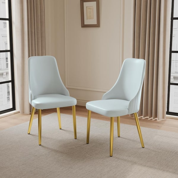 J&E Home Gray PU Leather Dining Chair Set With Metal Legs (Set of 2)