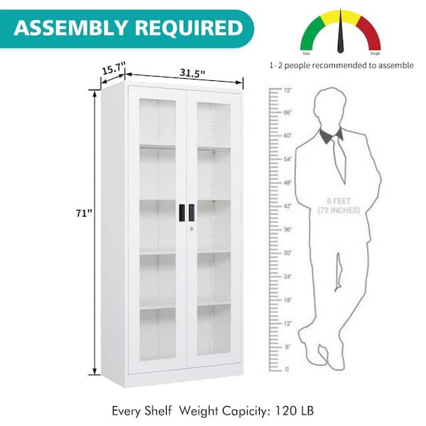 Mlezan 71 in. H x 31.5 in. W x 15.7 in. D White Metal Display Cabinet with Acrylic Door Adjustable Shelves