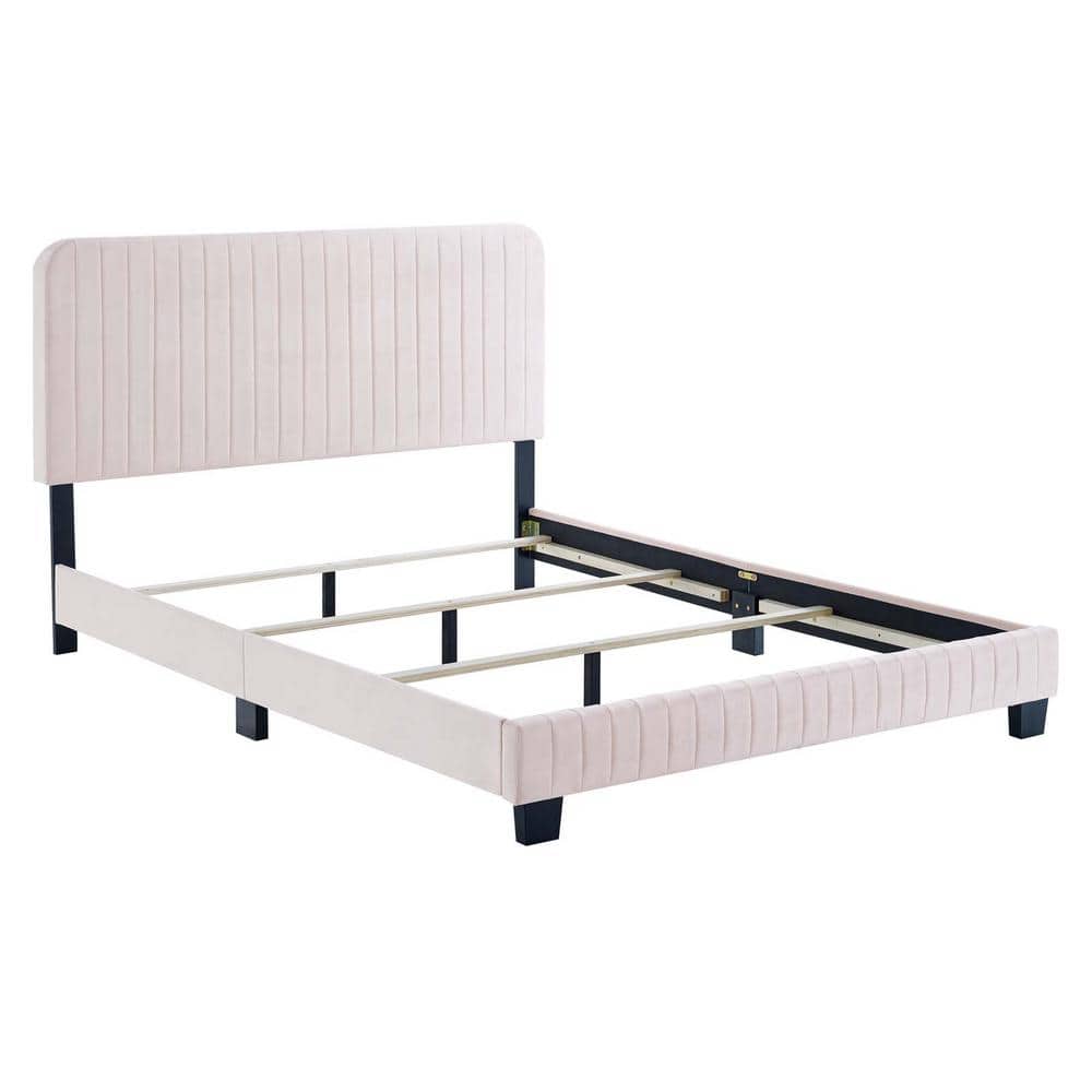Glam Deco Elegance Channel-Tufted Velvet King Bed in Pink