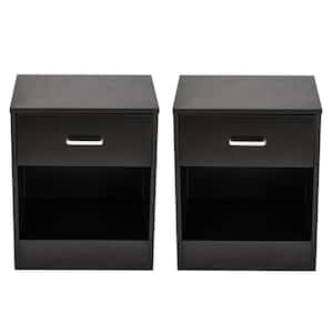 2-Piece 1-Drawer Black Nightstand 19.7 in. H x 15.8 in. W x 11.8 in. D