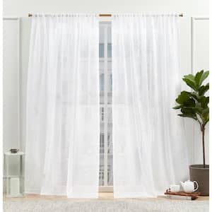 Mabel White Floral Sheer Rod Pocket Curtain, 54 in. W x 108 in. L (Set of 2)
