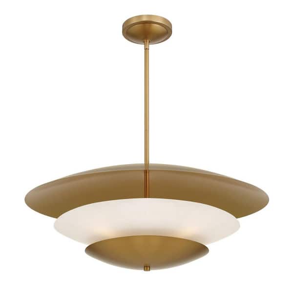 Solara 60-Watt 5-Light Legacy Brass Bowl Pendant Light with Faux Alabaster Shade, No Bulbs Included