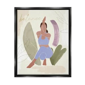 Balance Typography Fitness Yoga Pose Botanical by Victoria Barnes Floater Frame People Wall Art Print 31 in. x 25 in.