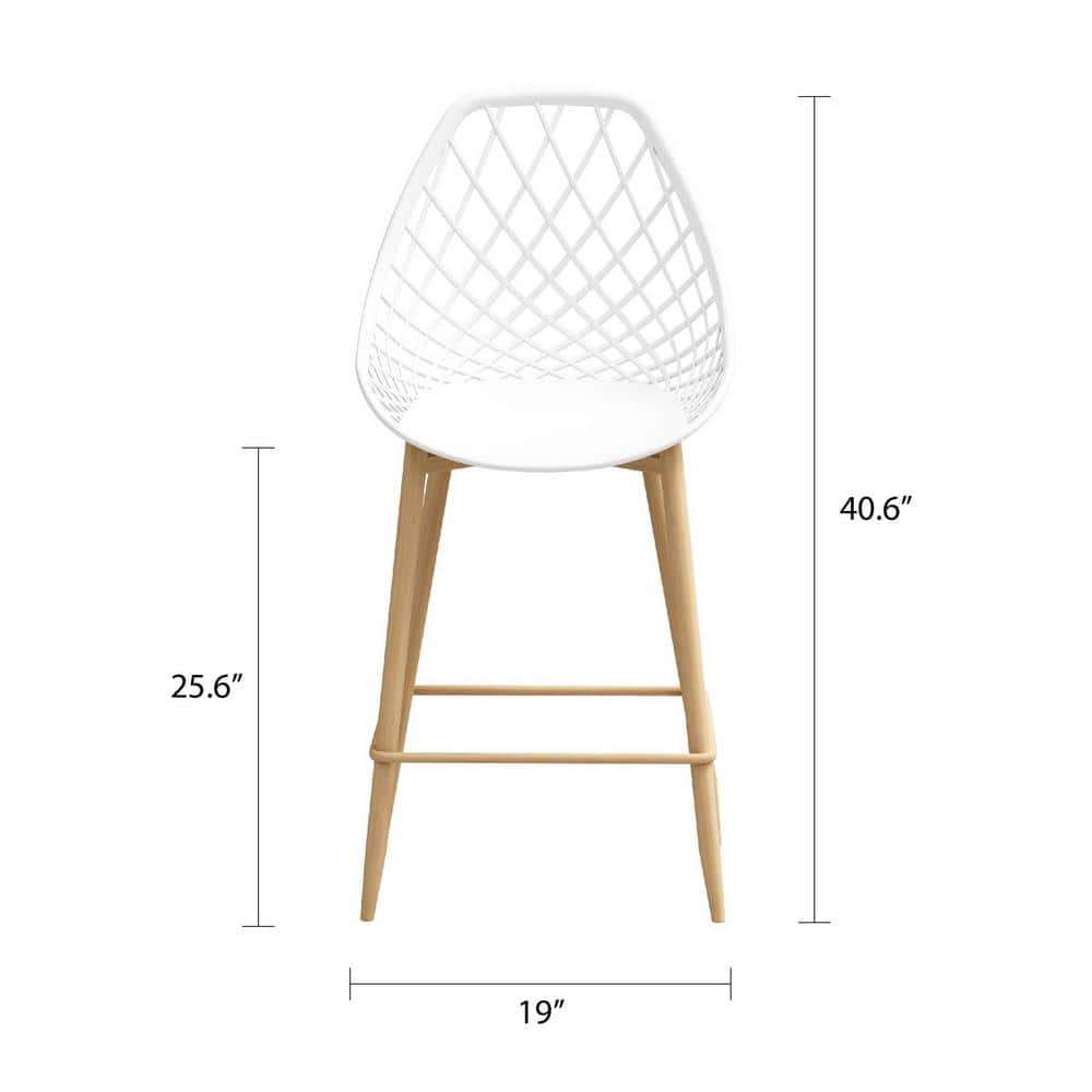 Set of 2 White and Natural Metal Counter Height Chairs