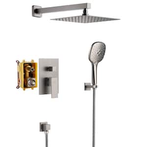 3-Spray 10 in. Dual Shower Head Wall Mounted Fixed and Handheld Shower Head 2.5GPM in Brushed Nickel