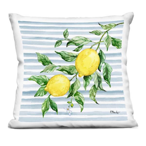 Juicy Lemon Vine on Blue Green Striped Zipper Polyester 18 in. X 18 in. Throw Pillow