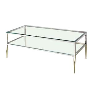 24 in. Silver and Clear Standard Rectangular Glass Coffee Table with Tapered Legs