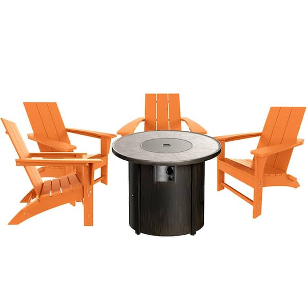 WESTIN OUTDOOR Shoreside Orange 5-Piece HDPE Plastic Round Fire Pit Patio Conversation Set