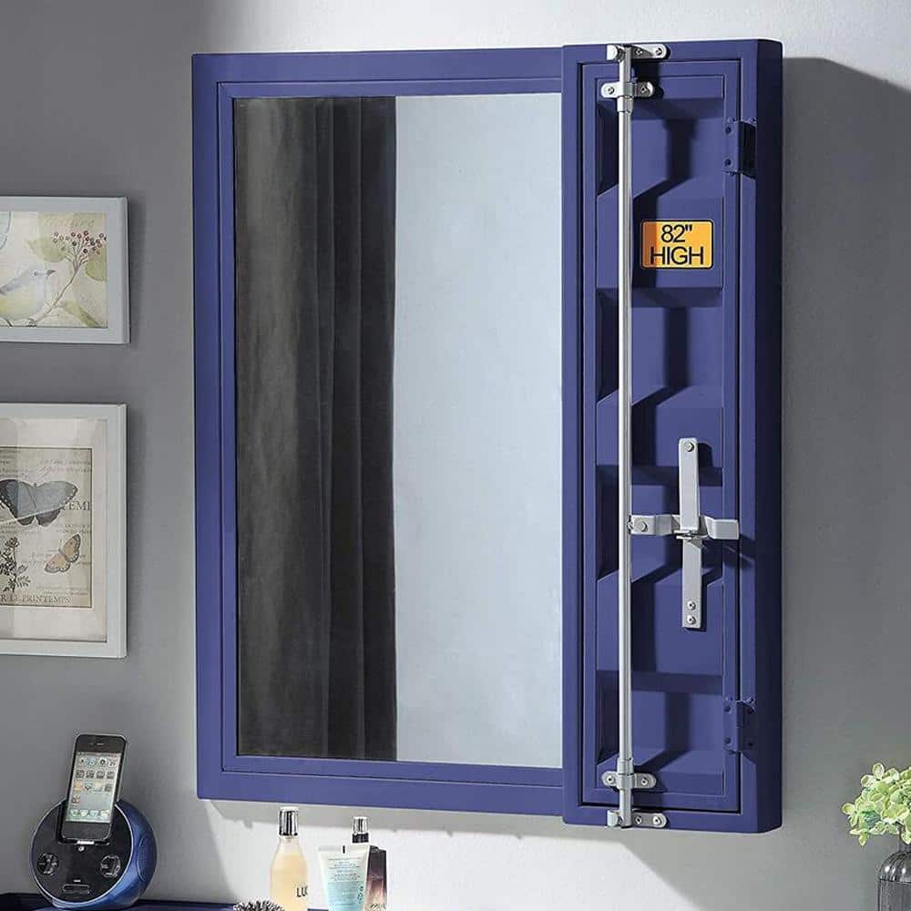 Blue Industrial Cargo Vanity Mirror with Storage Door
