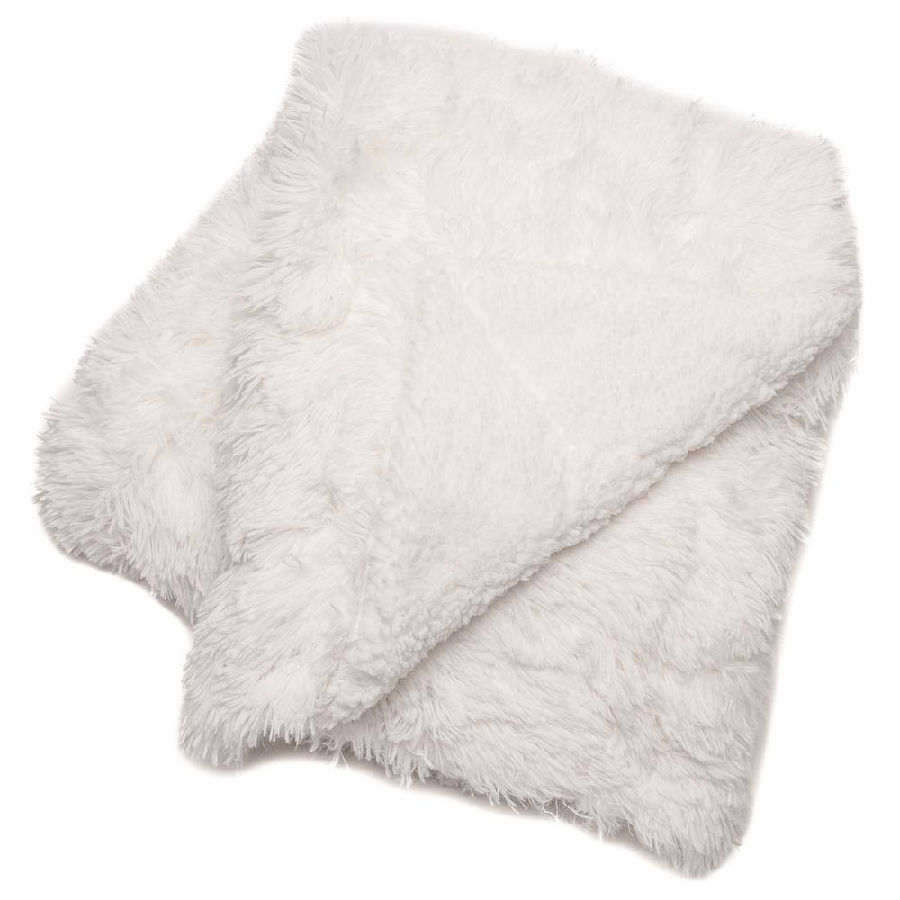 White Reversible Faux Fur and Sherpa Throw Blanket 50" x 65"