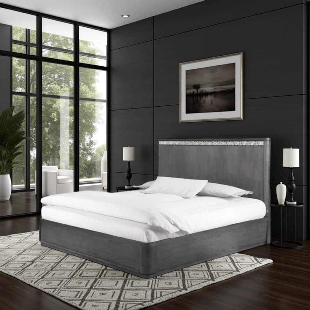 Zoko Ash Gray and Chrome Wood Frame King Panel Bed with Panel Style Headboard price history on PriceWatchPro