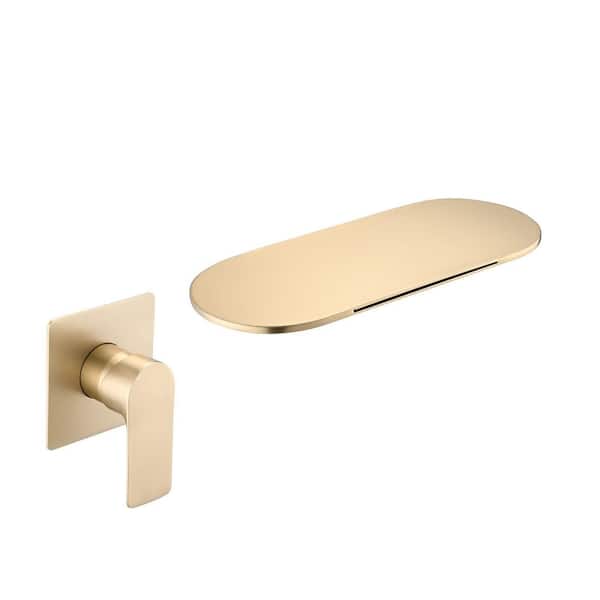 Single-Handle Wall-Mount Roman Tub Faucet with Valve Stainless Steel 2-Hole Waterfall Tub Fillers in Brushed Gold