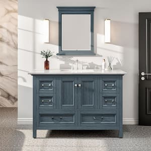 Britney 48 in. W x 22 in. D x 34 in. H Bath Vanity in Ash Blue with White Carrara Marble Top with White Sink