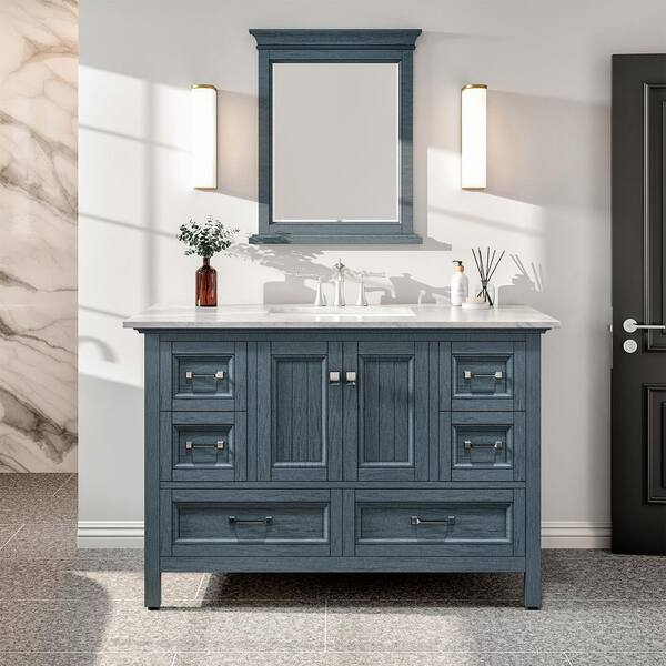 Eviva Britney 48 In W X 22 In D X 34 In H Bath Vanity In Ash Blue With White Carrara Marble 