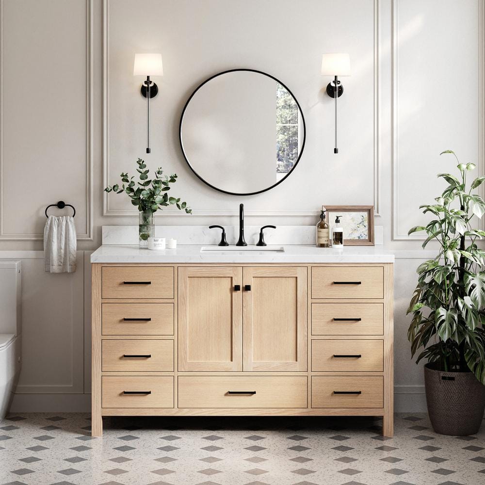 Cambridge 60.25'' Oak Single Sink Vanity with Quartz Top
