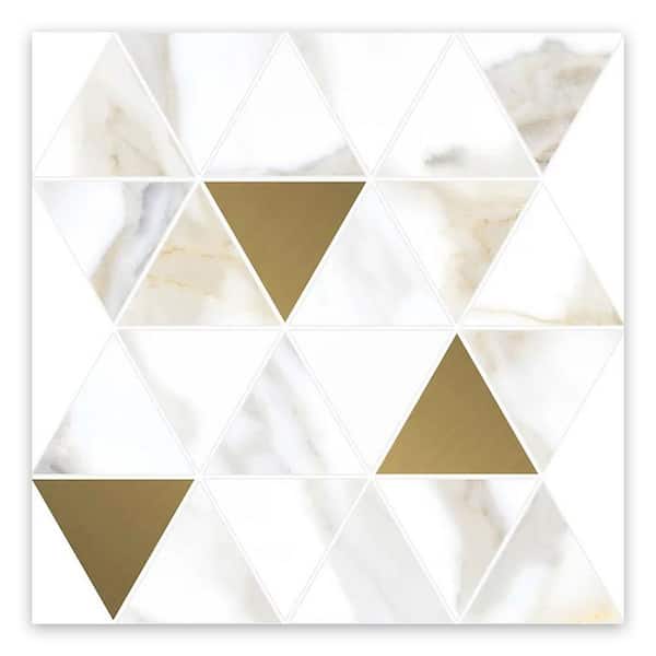 Strata 10 in. x 11 in. Matte White, Gold Porcelain Mosaic Triangle Wall and Floor Tile (8.58 sq. ft./Case) - 11 Pack