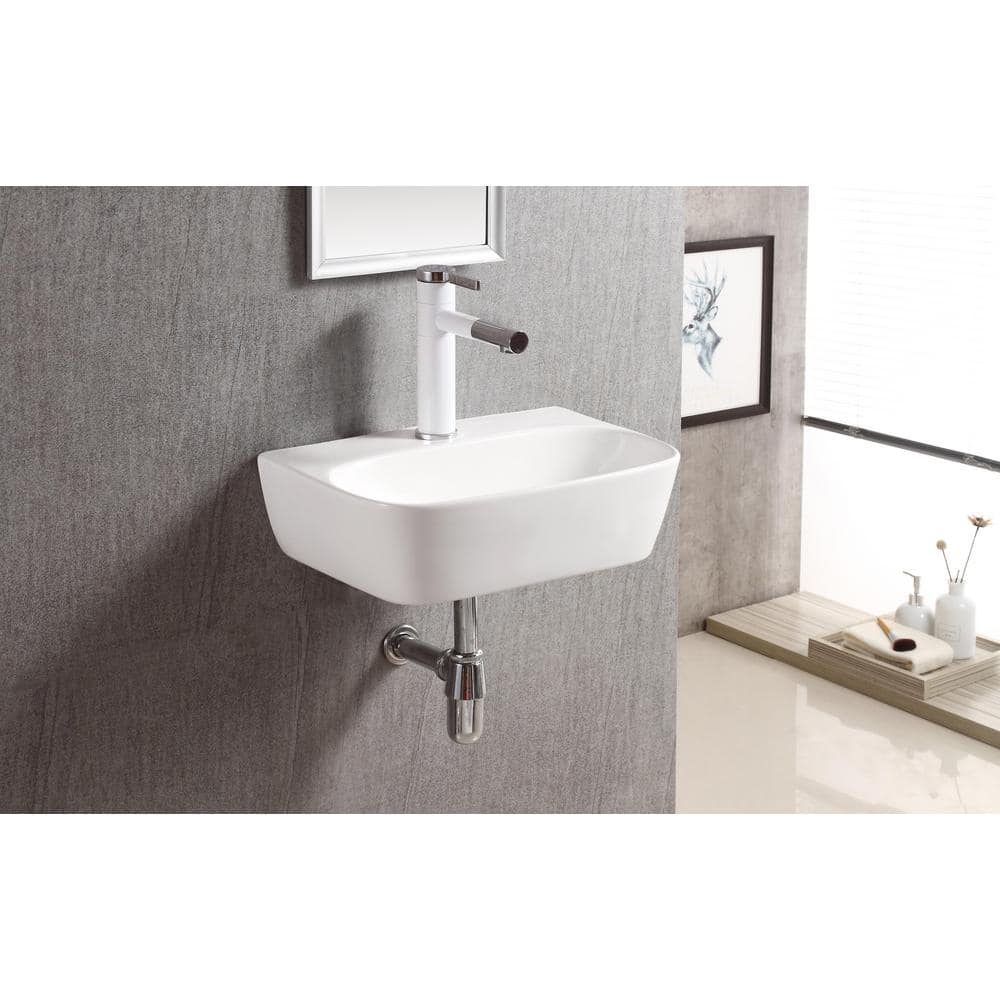 Elanti 11.625'' White Ceramic Rectangular Wall-Mount Bathroom Sink