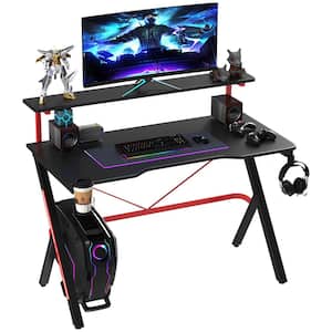 47 in. Black Gaming Desk Racing Computer Desk Home Office Workstation with Elevated Monitor Shelf