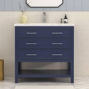 Smania 36 in. W x 22 in. D x 35.63 in. H Single Sink Freestanding Bath Vanity in Marine Blue with Carrara Marble Top