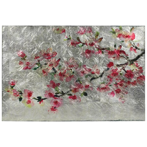 Empire Art Direct Cherry Blossom Unframed Nature Trees Reverse Printed on Tempered Glass with Silver Leaf Wall Art 32 in. x 48 in.