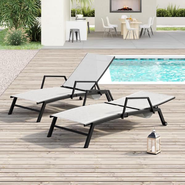 with Arms 1-piece Outdoor Sorrento The Sling CORVUS Lounge CL059-GSBK Black Chaise Adjustable Fabric - Home Depot