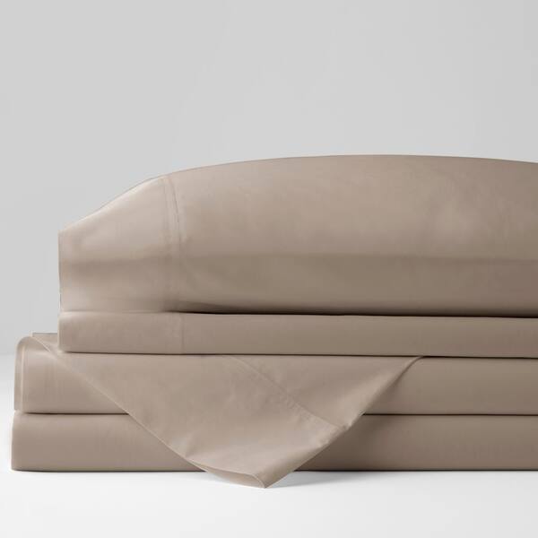 The Company Store Legends Hotel Organic 4-Piece Light Birch Solid 300-Thread Count Cotton Percale King Sheet Set