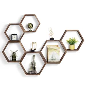 14.8 in. W x 3.12 in. D Brown Farmhouse Honeycomb Display Hexagonal Decorative Wall Shelf, (Set of 6)