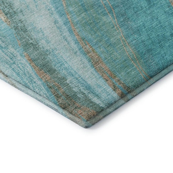 Mayfield Premium Machine Washable Abstract AMF2036 Turquoise 5 ft. x 7 ft. 6 in. Area Rug