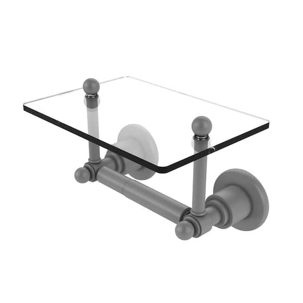 Allied Brass Astor Place Collection Wall Mounted Toilet Paper Holder in Matte Gray with Glass Shelf