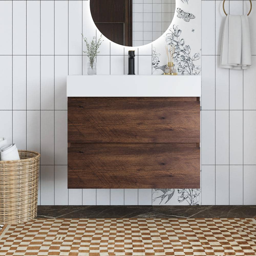 30 in. W x 18 in. D x 25 in. H Single Sink Wall Mounted Bath Vanity in Waln