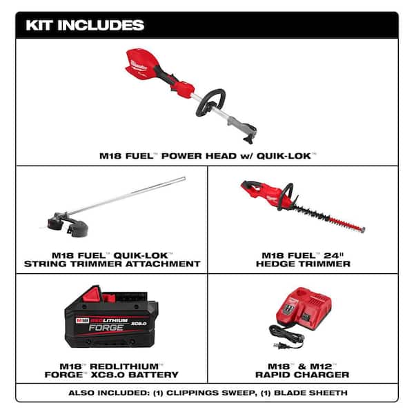 M18 FUEL 18V 16 in. Brushless Cordless Battery Powered QUIK-LOK String Trimmer 8.0 Ah FORGE Kit w/ 24 in. Hedge Trimmer