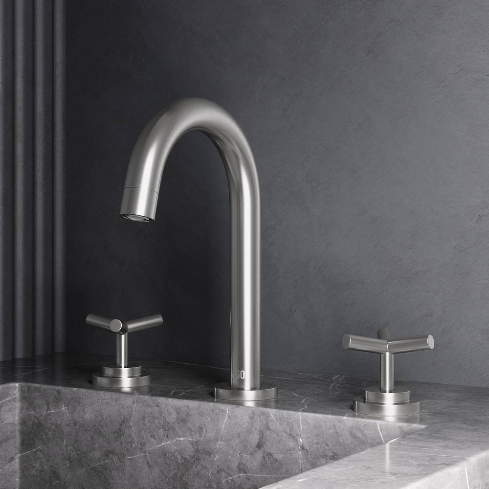 Brushed Nickel High-Arc Widespread Bathroom Faucet with Cross Handles
