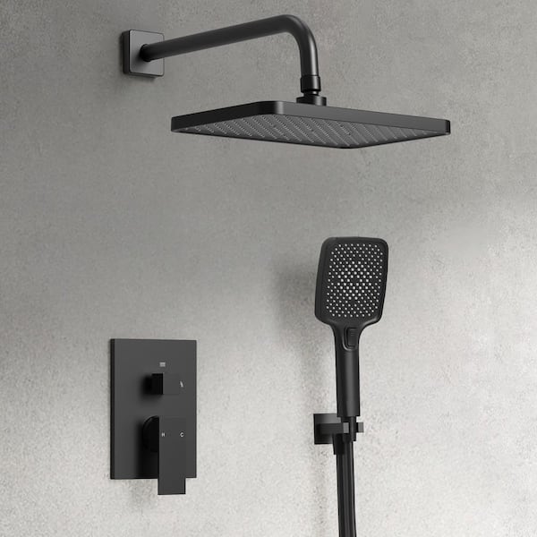 GRANDJOY ClassicRain Single Handle 3-Spray Wall Mount 12 in. Tub and Shower Faucet 2.5 GPM in Matte Black Valve Included