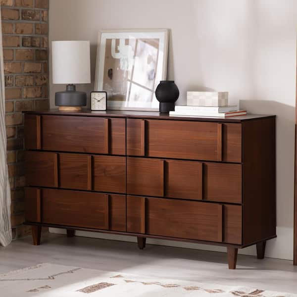 Walker Edison Furniture Company Modern Walnut 6-Drawer 60 in Walker Edison Furniture Company Modern Walnut 6-Drawer 60 in