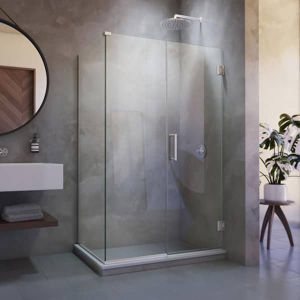 DreamLine Unidoor Plus 49 in. W x 34-3/8 in. D x 72 in. H Frameless Hinged Shower Enclosure in Brushed Nickel