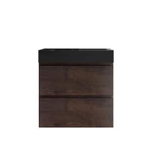 Alice 24.00 in. W x 18.10 in. D x 25.20 in. H Wall Mounting Bath Vanity in Rose Wood with Single Black Top