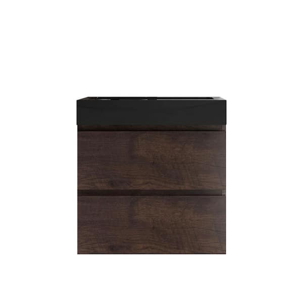 Sanlan Alice 24.00 in. W x 18.10 in. D x 25.20 in. H Wall Mounting Bath Vanity in Rose Wood with Single Black Top
