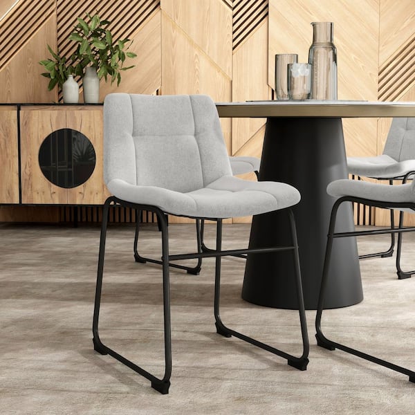 Winterfield Light Gray Chenille Fabric Accent Side Chair Set of 2 with Curved Bentwood Seat