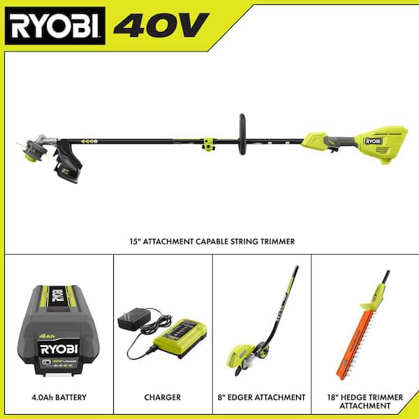 40V 15 in. Expand-It Cordless Capable String Trimmer, Edger, and Hedge Trimmer Attachments with 4.0 Ah Battery & Charger