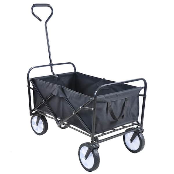 Unbranded 3.10 cu. ft. Fabric Utility Collapsible Folding Wagon Garden Cart, Shopping Beach Cart, Beach Wagon for Outdoor (Black)