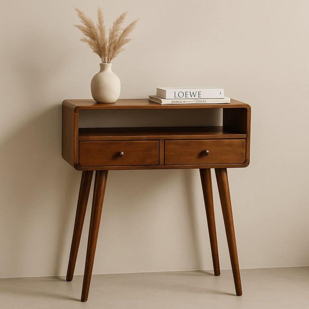 Kanye Chestnut 2-Drawer Solid Wood Nightstand with 1 Open Slot